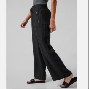 Athleta Size 10 Black Cabo Linen Wide Leg Pants